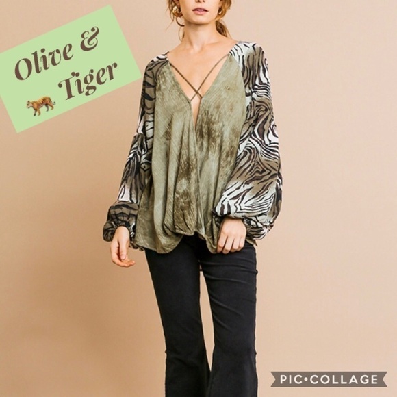 Tiger 🐅 & Olive Print Top - Picture 1 of 4